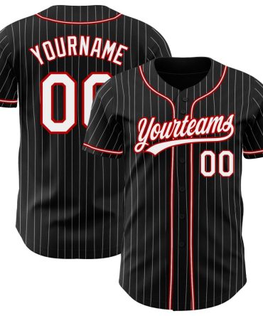 Custom Black White Pinstripe White-Red Authentic Baseball Jersey