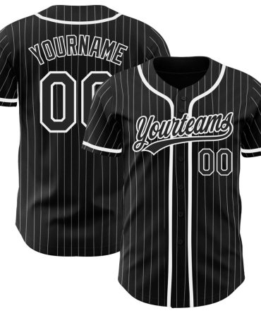 Custom Black White Pinstripe Black Authentic Baseball Jersey