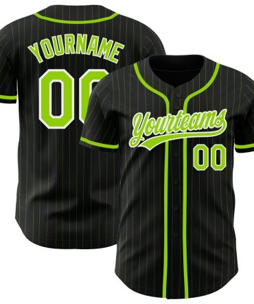 Custom Black Neon Green Pinstripe Neon Green Authentic Baseball Jersey