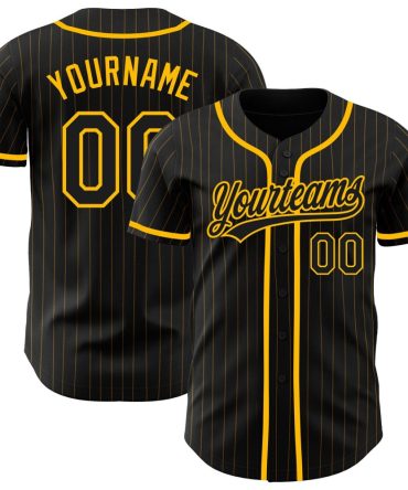 Custom Black Gold Pinstripe Black Authentic Baseball Jersey