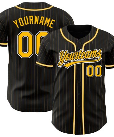 Custom Black Gold Pinstripe Gold-White Authentic Baseball Jersey