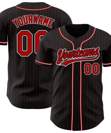 Custom Black Red Pinstripe Red-White Authentic Baseball Jersey