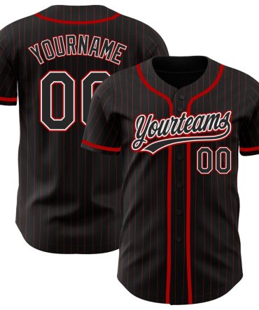 Custom Black Red Pinstripe Black Authentic Baseball Jersey