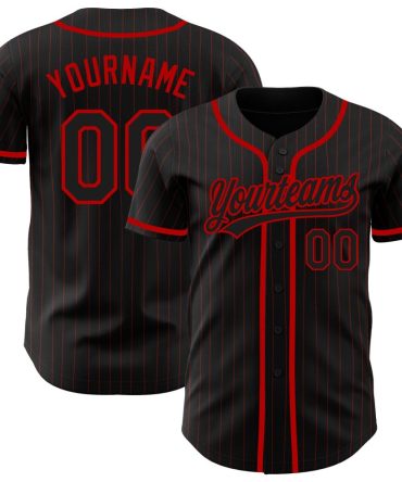 Custom Black Red Pinstripe Black Authentic Baseball Jersey