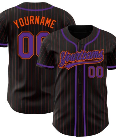 Custom Black Orange Pinstripe Purple Authentic Baseball Jersey