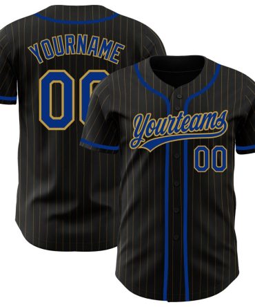 Custom Black Old Gold Pinstripe Royal Authentic Baseball Jersey