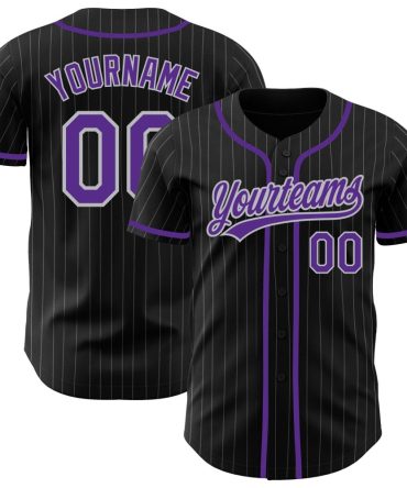 Custom Black Gray Pinstripe Purple Authentic Baseball Jersey