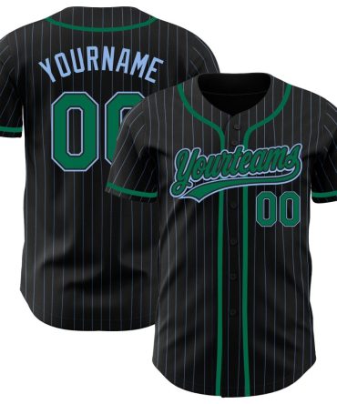 Custom Black Light Blue Pinstripe Kelly Green Authentic Baseball Jersey