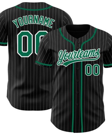 Custom Black White Pinstripe Kelly Green Authentic Baseball Jersey