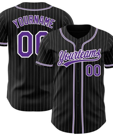 Custom Black White Pinstripe Purple Authentic Baseball Jersey