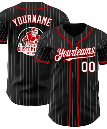 Custom Black White Pinstripe Red Authentic Baseball Jersey