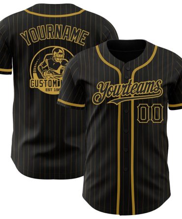 Custom Black Old Gold Pinstripe Old Gold Authentic Baseball Jersey