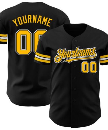 Custom Black Gold-White Authentic Baseball Jersey