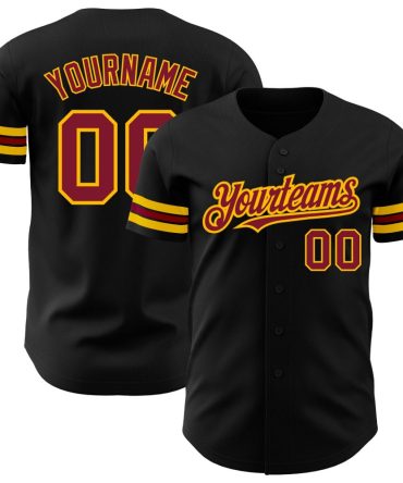 Custom Black Crimson-Gold Authentic Baseball Jersey