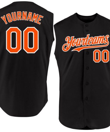 Custom Black Orange-White Authentic Sleeveless Baseball Jersey