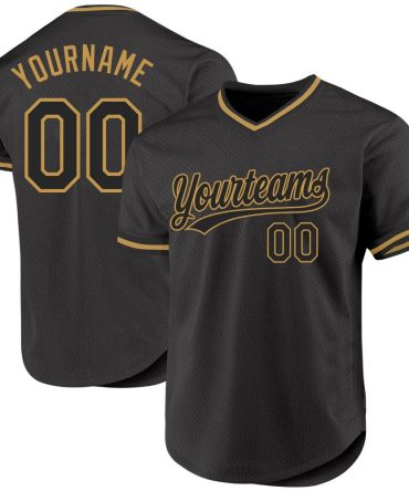 Custom Black Old Gold Authentic Throwback Baseball Jersey
