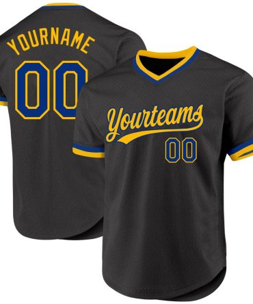 Custom Black Royal-Gold Authentic Throwback Baseball Jersey