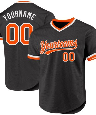 Custom Black Orange-White Authentic Throwback Baseball Jersey