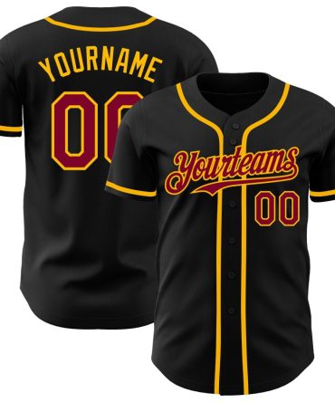 Custom Black Maroon-Gold Authentic Baseball Jersey