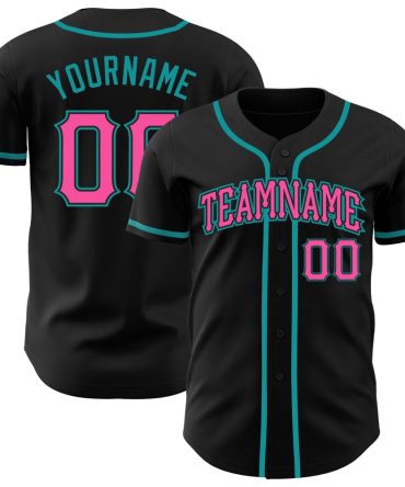 Custom Black Pink-Teal Authentic Baseball Jersey