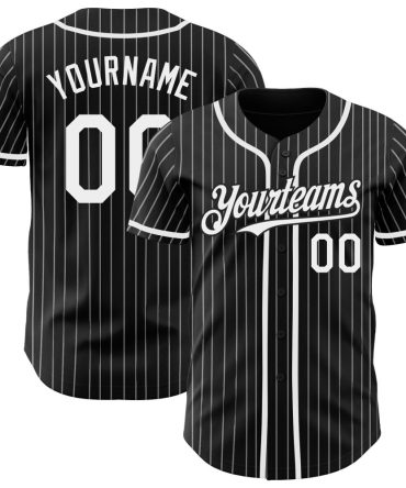 Custom Black White Pinstripe Authentic Baseball Jersey