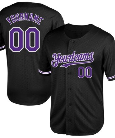 Custom Black Purple-White Mesh Authentic Throwback Baseball Jersey