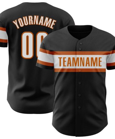 Custom Black White-Texas Orange Authentic Baseball Jersey