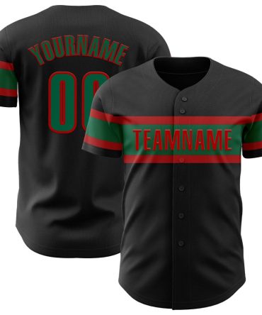 Custom Black Kelly Green-Red Authentic Baseball Jersey