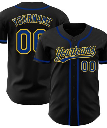 Custom Black Royal-Yellow Authentic Baseball Jersey