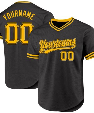 Custom Black Gold Authentic Throwback Baseball Jersey