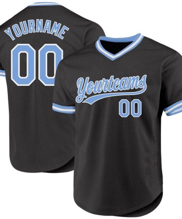 Custom Black Light Blue-White Authentic Throwback Baseball Jersey
