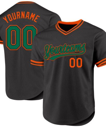 Custom Black Kelly Green-Orange Authentic Throwback Baseball Jersey
