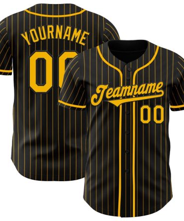 Custom Black Gold Pinstripe Gold Authentic Baseball Jersey