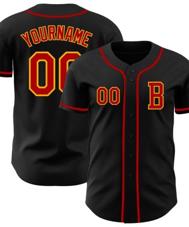 Custom Black Red-Gold Authentic Baseball Jersey