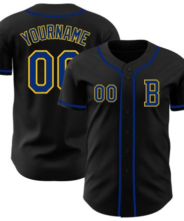 Custom Black Royal-Yellow Authentic Baseball Jersey