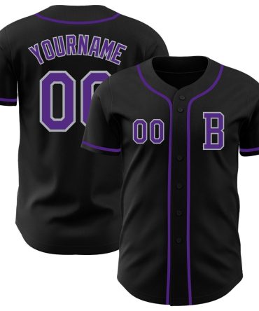Custom Black Purple-Gray Authentic Baseball Jersey