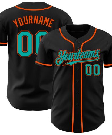 Custom Black Aqua-Orange Authentic Baseball Jersey