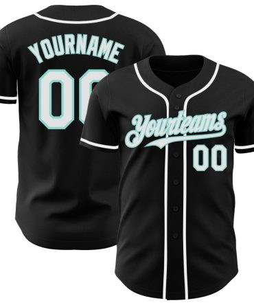 Custom Black White-Ice Blue Authentic Baseball Jersey