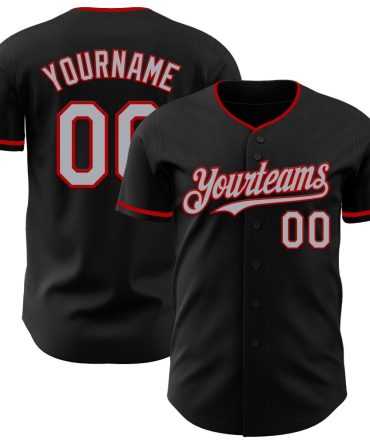 Custom Black Gray-Red Authentic Baseball Jersey