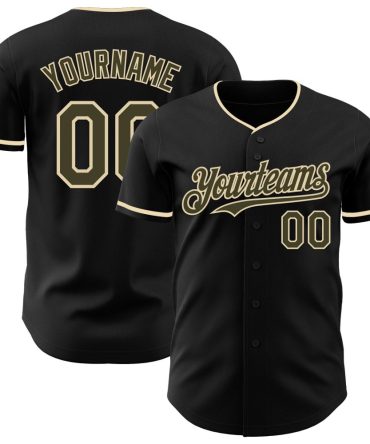 Custom Black Olive-Cream Authentic Baseball Jersey