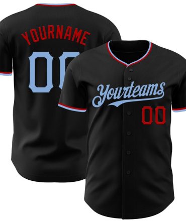 Custom Black Light Blue-Red Authentic Baseball Jersey