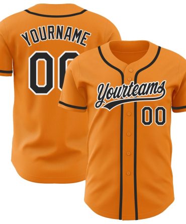 Custom Bay Orange Black-White Authentic Baseball Jersey