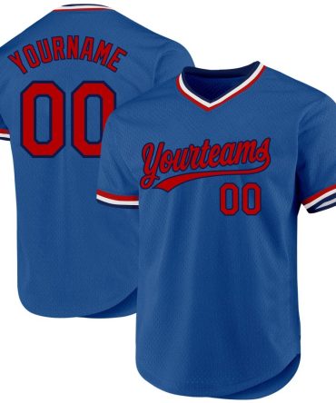 Custom Blue Red-Navy Authentic Throwback Baseball Jersey