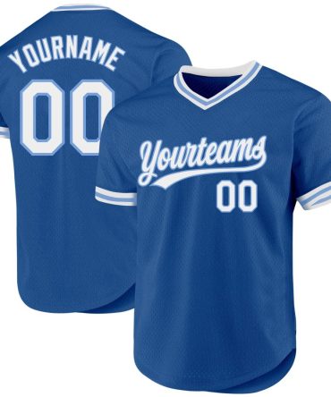 Custom Blue White-Light Blue Authentic Throwback Baseball Jersey