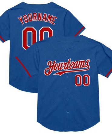 Custom Blue Red-White Mesh Authentic Throwback Baseball Jersey