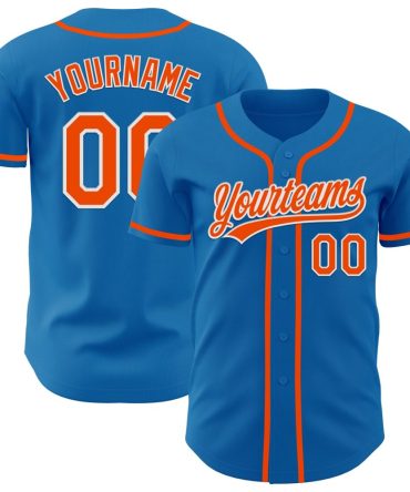 Custom Blue Orange-White Authentic Baseball Jersey