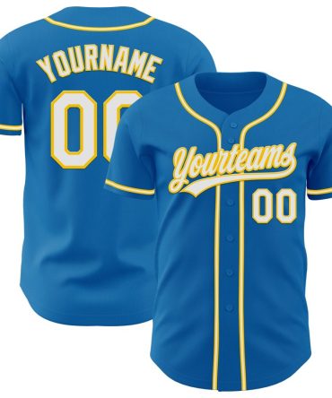 Custom Blue White-Yellow Authentic Baseball Jersey