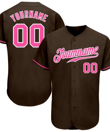 Custom Brown Pink-White Authentic Baseball Jersey