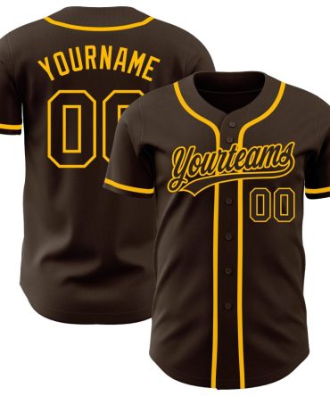 Custom Brown Brown-Gold Authentic Baseball Jersey