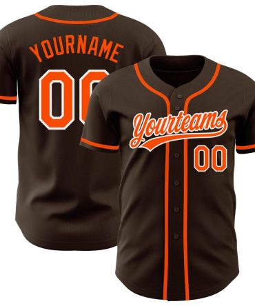 Custom Brown Orange-White Authentic Baseball Jersey